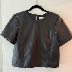 Evereve Vegan Leather Short Sleeve Top